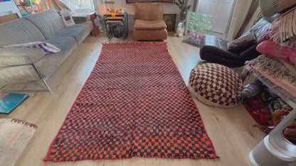 Grafisch vintage Berber tapijt in oranje &amp; zwart – 272 × 147 cm