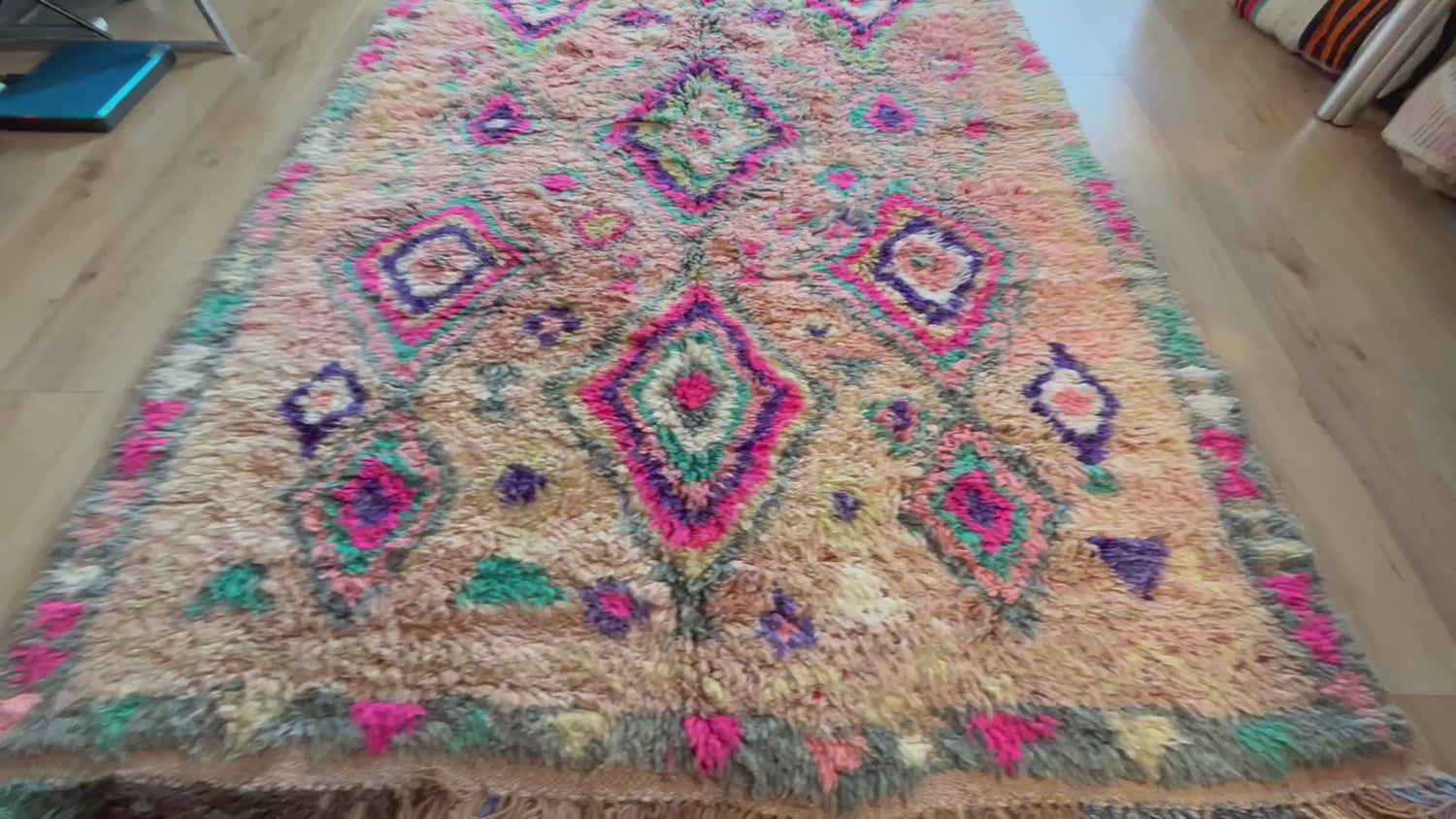 Authentiek handgeknoopt vintage tapijt – kleurrijk boho design – ca. 344 × 174 cm