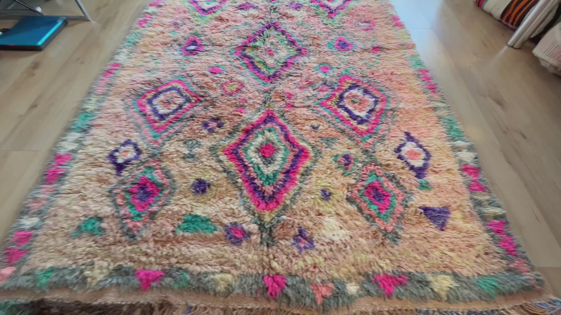 Authentiek handgeknoopt vintage tapijt – kleurrijk boho design – ca. 344 × 174 cm