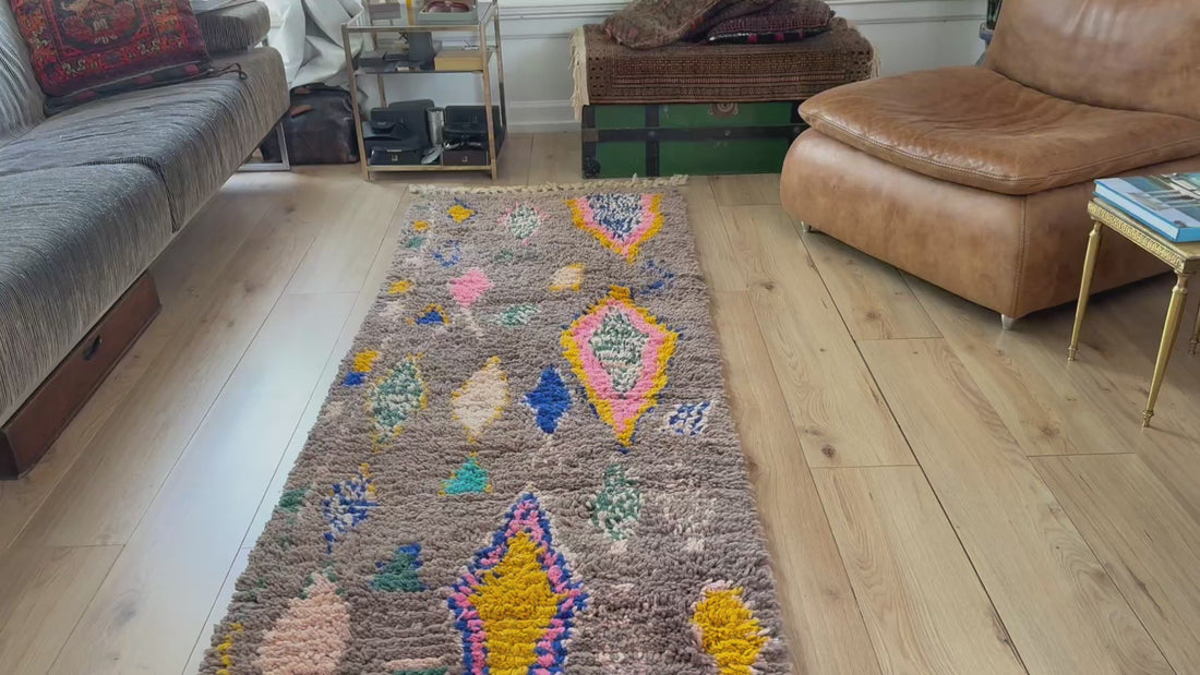 Vintage loper 309×83 cm – wol op wol, Berber stijl