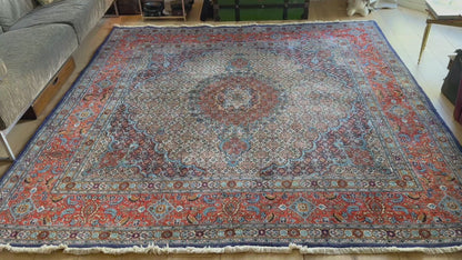 Handgeknoopt klassiek medaillon tapijt, ( vierkant ) rijk rood &amp; blauw – 253 × 246 cm