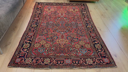 Warm rood Sarouk tapijt – 203 × 125 cm – florale elegantie