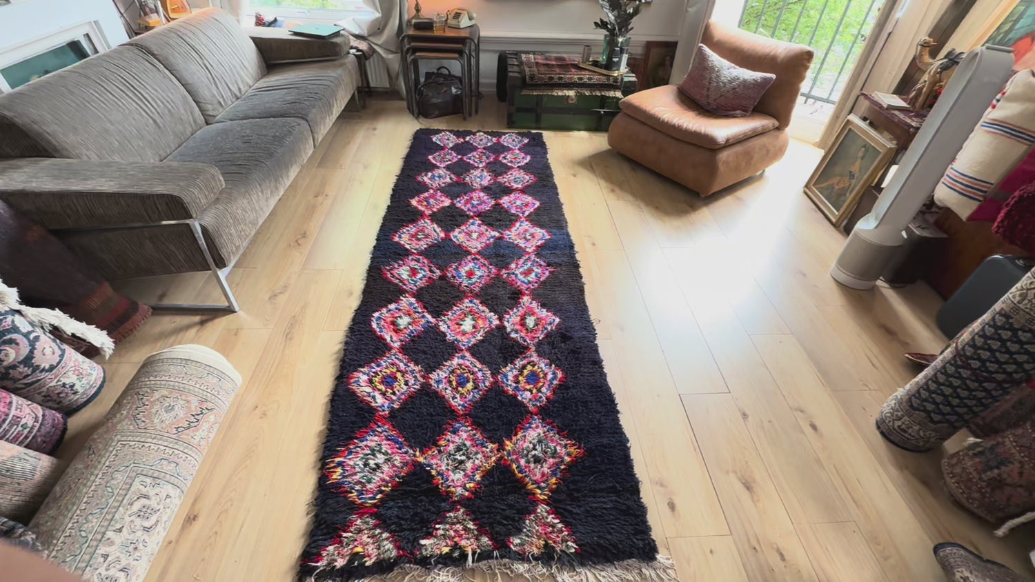 Handgeknoopte Marokkaanse Boucherouite-loper – ca. 310 × 85 cm