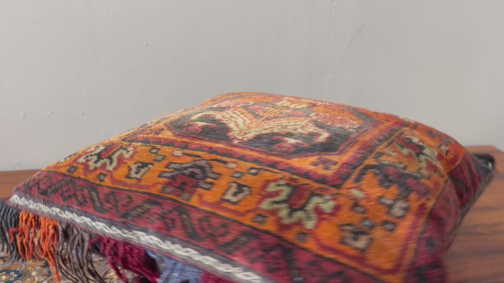 Vintage nomadic floor cushion made of hand-knotted wool, one of a kind