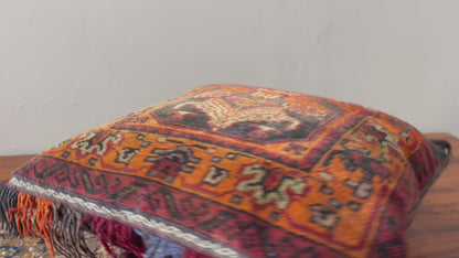 Vintage nomadic floor cushion made of hand-knotted wool, one of a kind